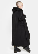Lethe Hooded Scarf Longline Wool-Blend Coat