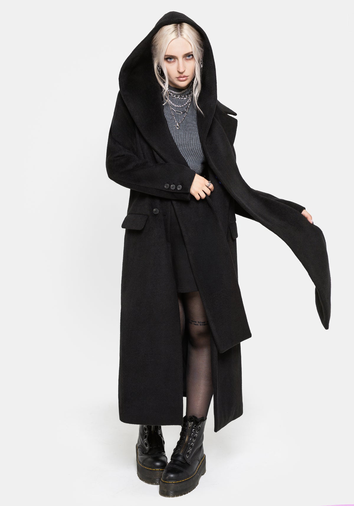 Lethe Hooded Scarf Longline Coat