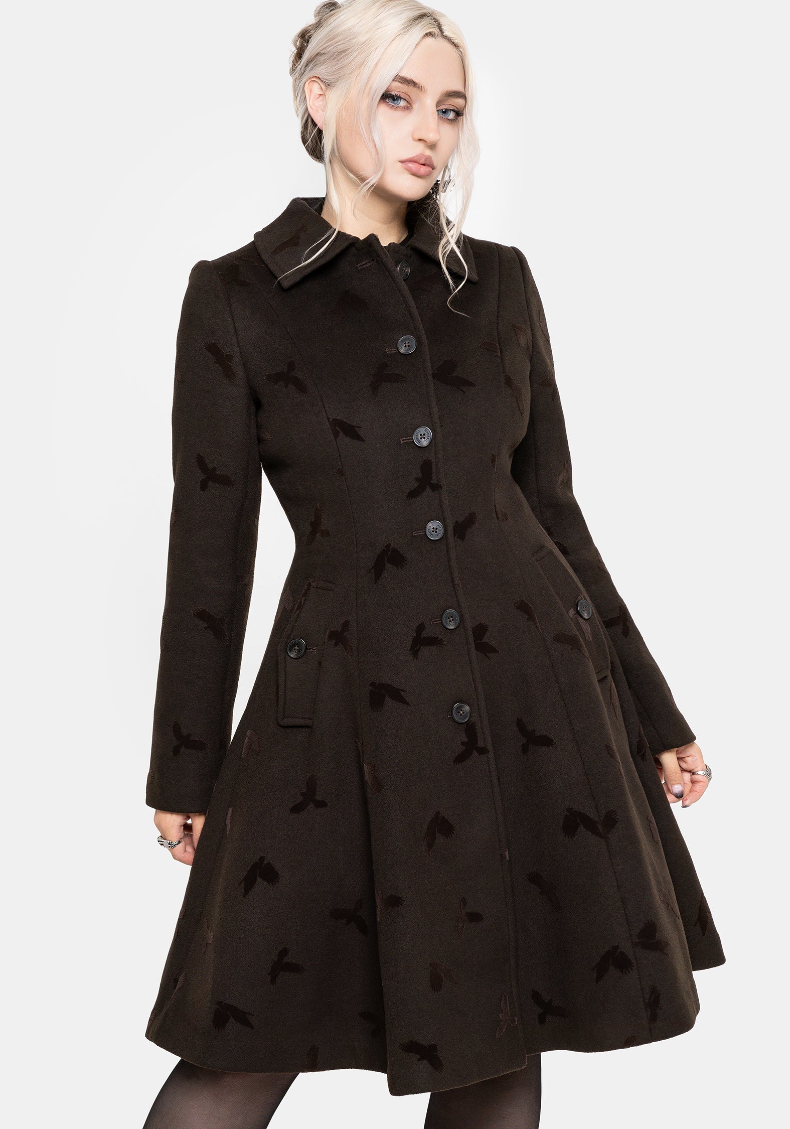 Starling Crow Embossed Wool-Blend Coat
