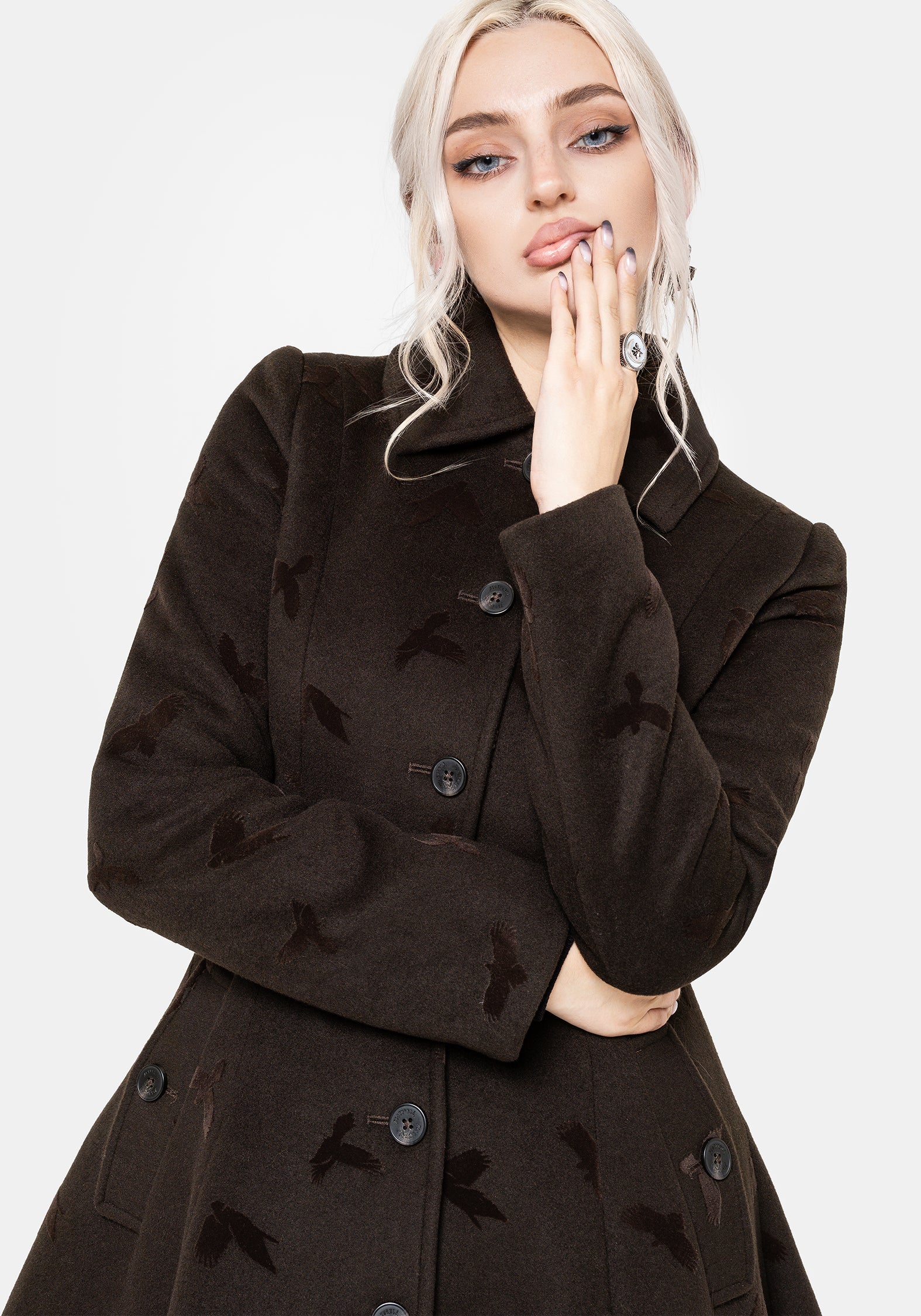 Starling Crow Embossed Wool-Blend Coat