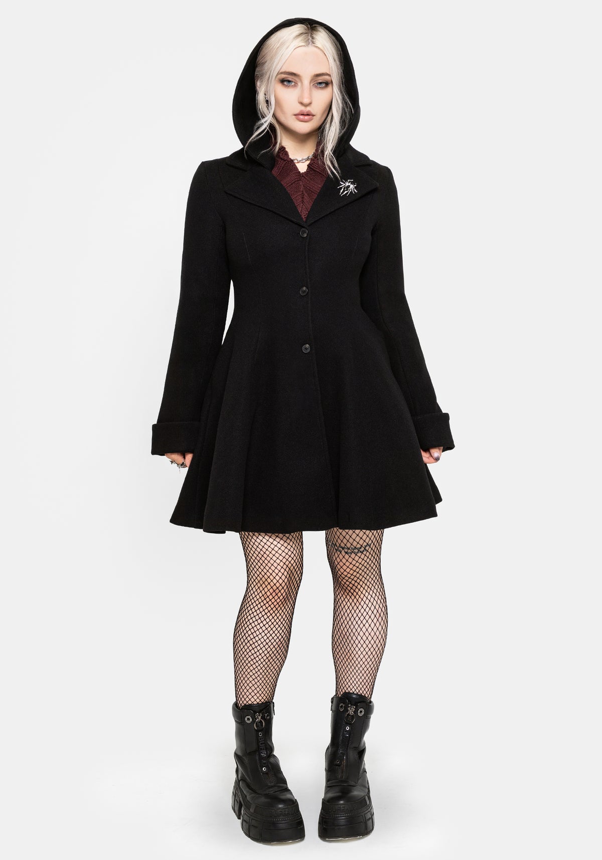 Cyrene Removable Hood Coat - Black