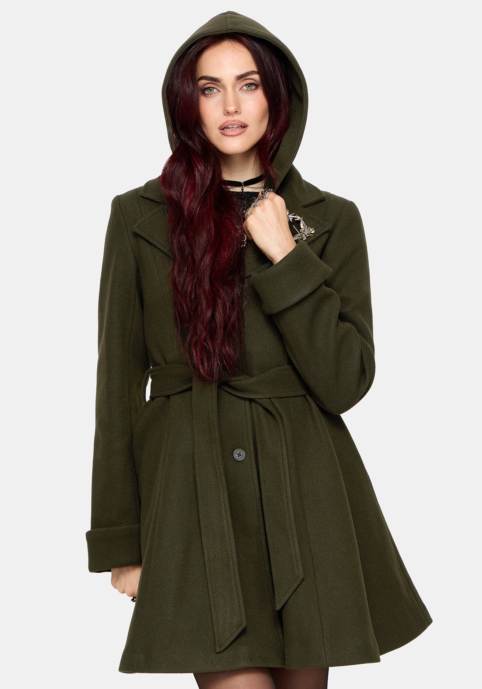 Cyrene Belted Removable Hood Coat