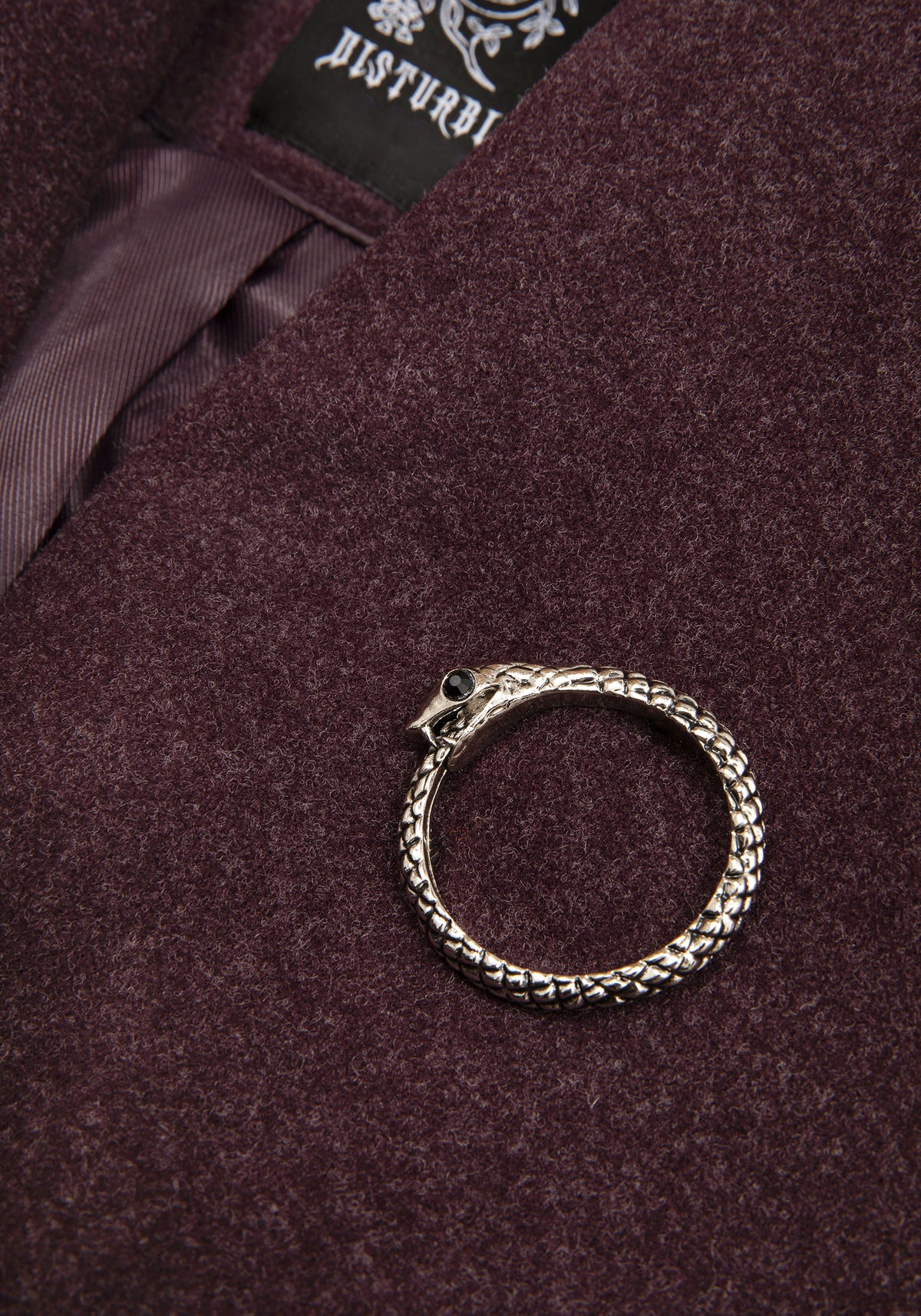 Abyss Tie Waist Double Breasted Coat With Snake Brooch - Plum