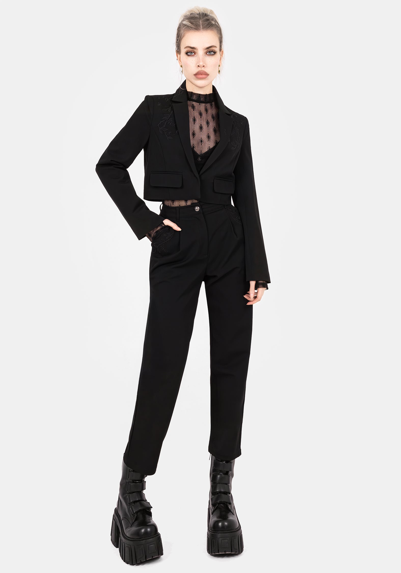 Mona Embroidered Crop Blazer