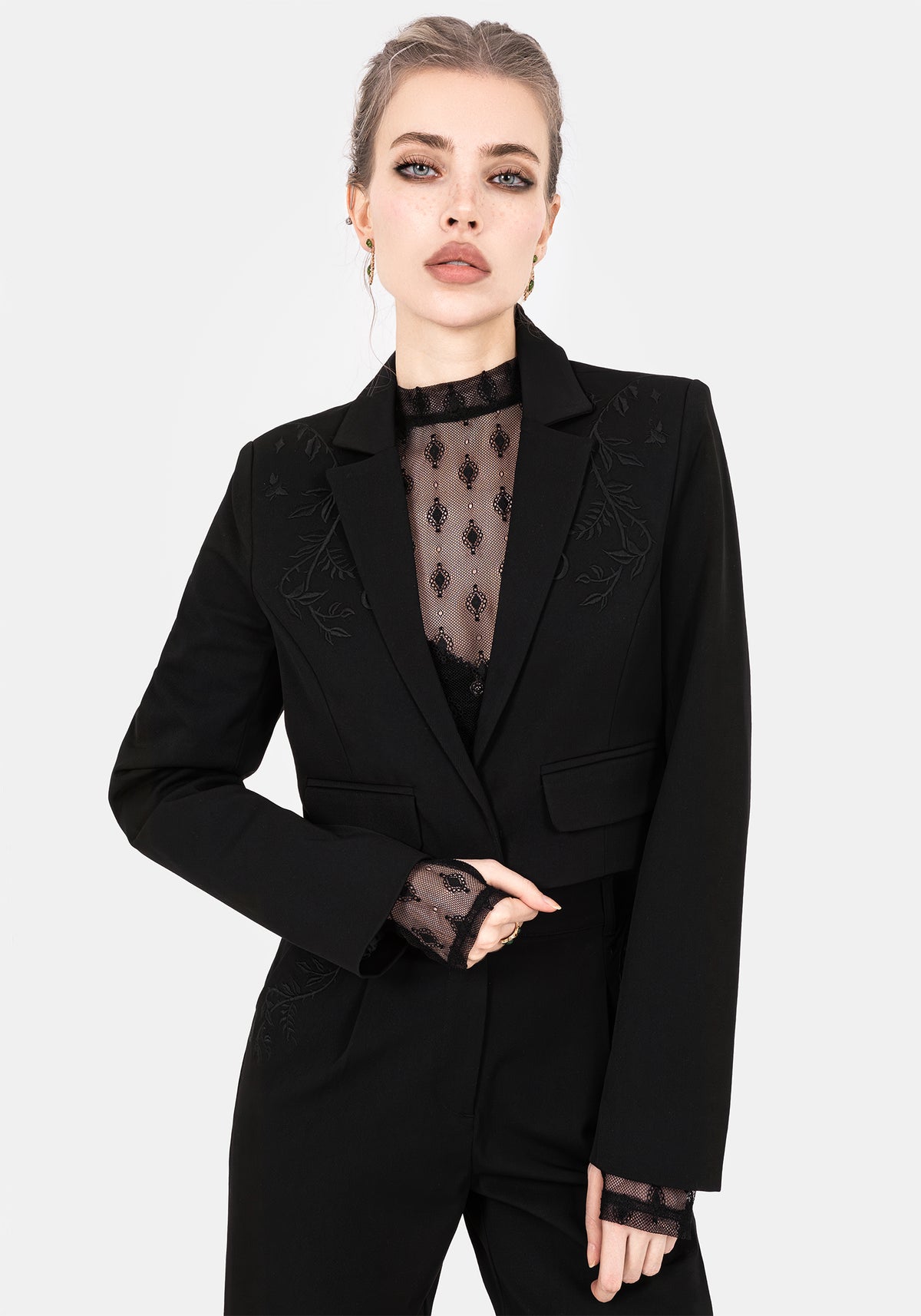 Mona Embroidered Crop Blazer