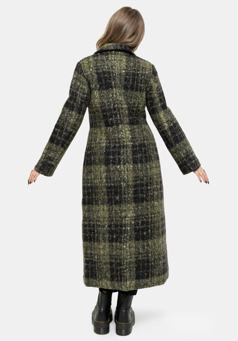 Memory Borg Check Longline Coat - Green