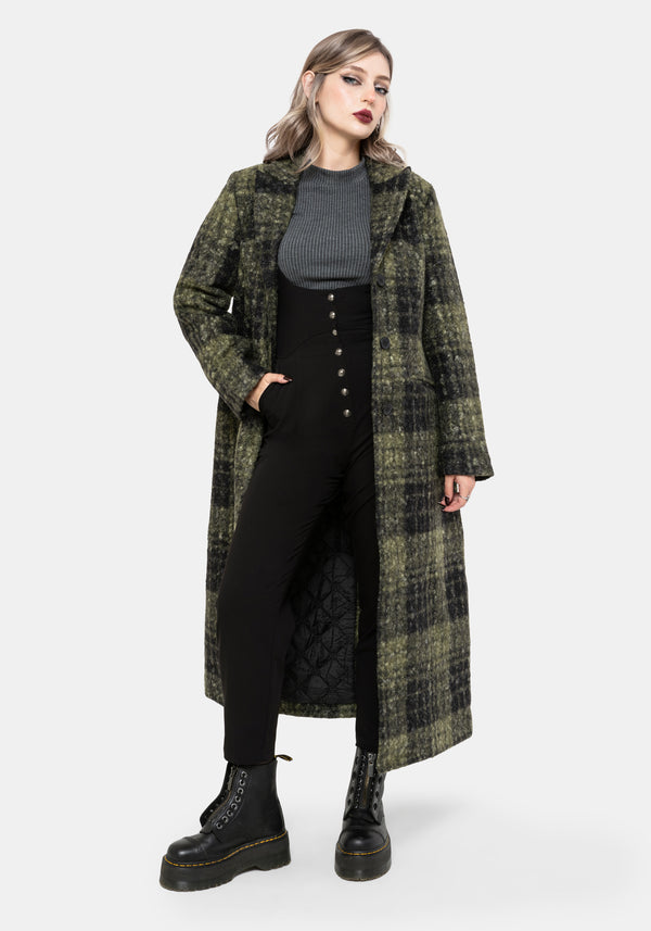 Memory Borg Check Longline Coat - Green
