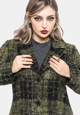 Memory Borg Check Longline Coat - Green