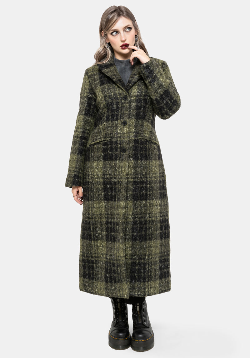 Memory Borg Check Longline Coat - Green