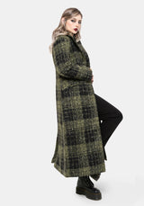 Memory Borg Check Longline Coat - Green