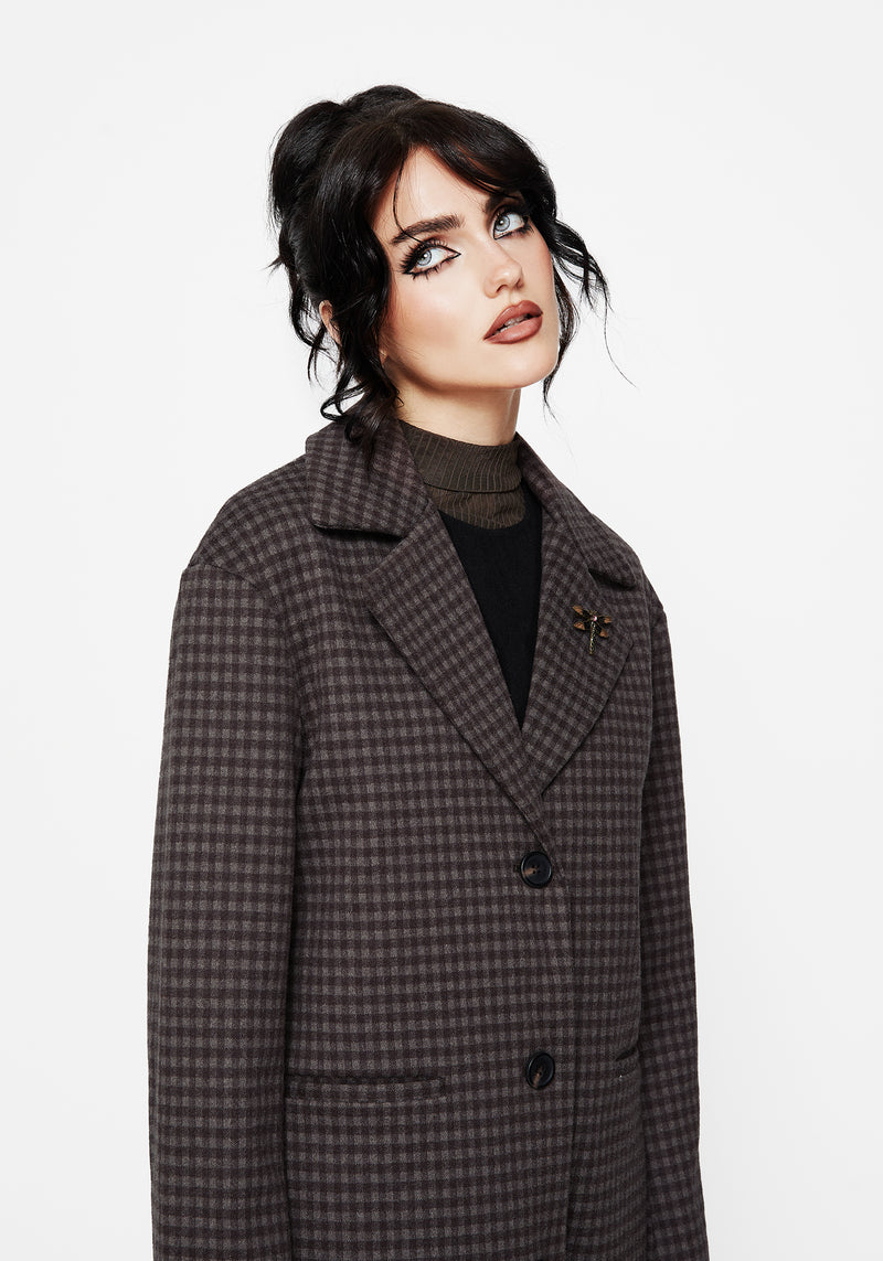 Pilgrim Gingham Coat With Dragonfly Brooch