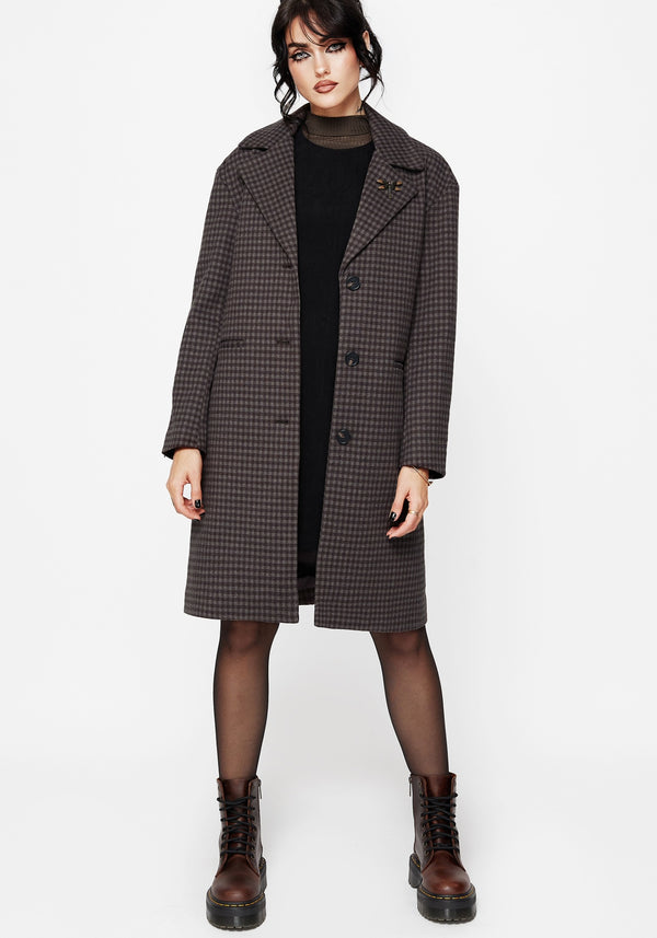Pilgrim Gingham Coat With Dragonfly Brooch