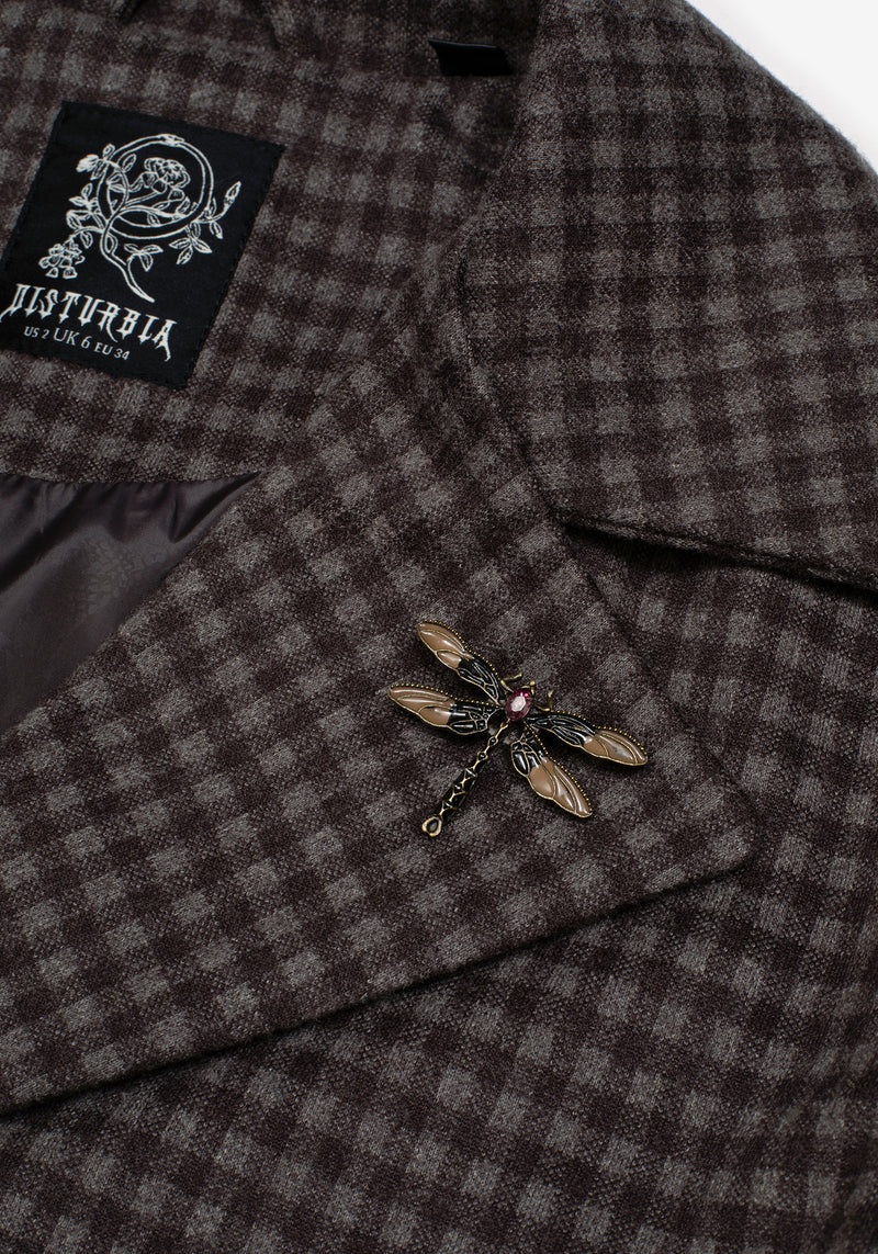 Pilgrim Gingham Coat With Dragonfly Brooch
