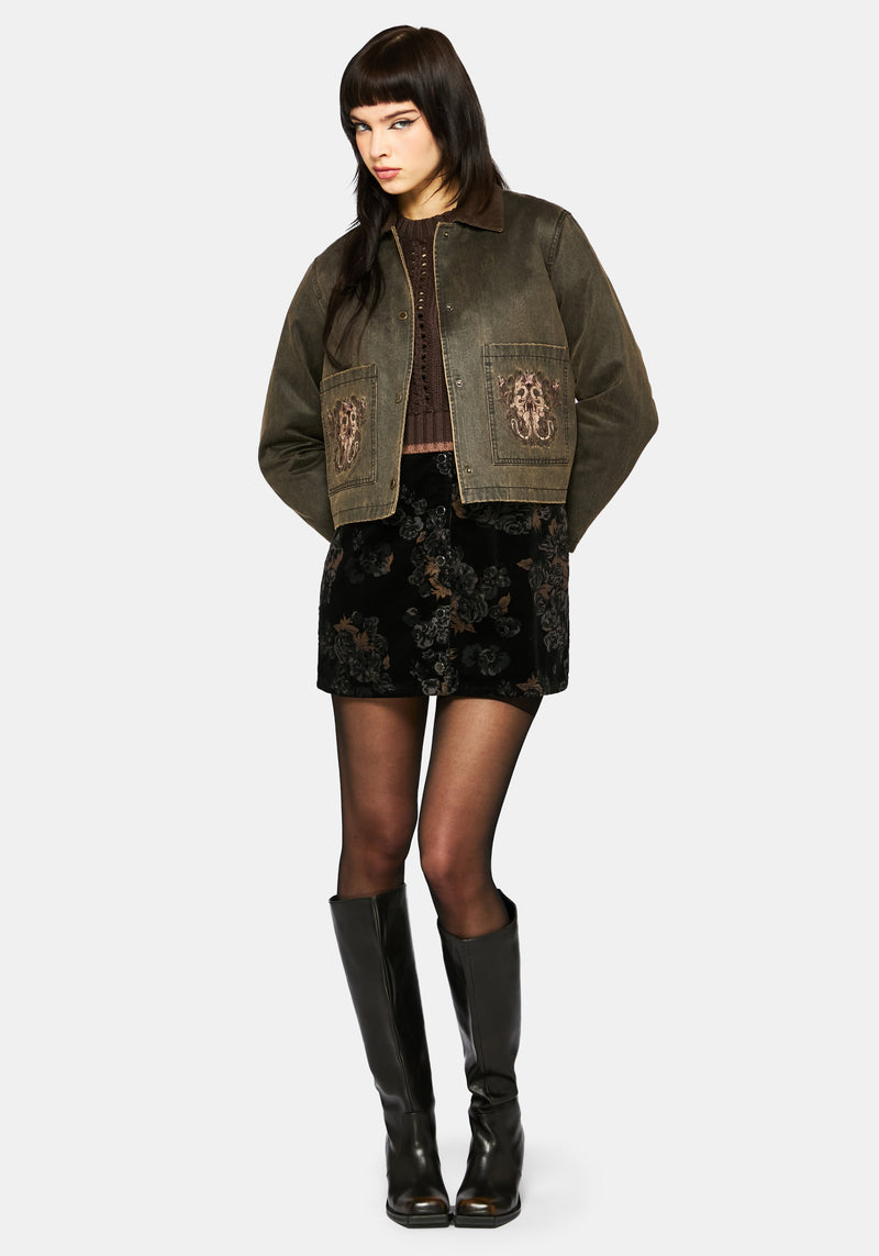 Vilethorn Cotton Dragon Embroidered Pocket Cord Collar Jacket