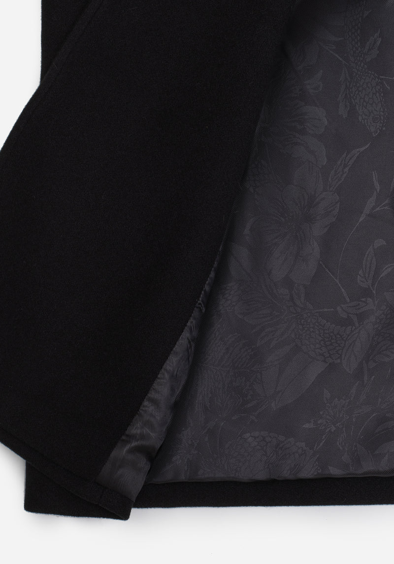 Abyss Tie Waist Double Breasted Coat With Snake Brooch - Black