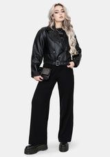Clash Phoenix Embroidered Faux Leather Cropped Trench Jacket