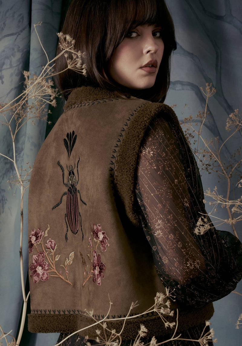 Sylvara Borg Embroidered Bug Gilet