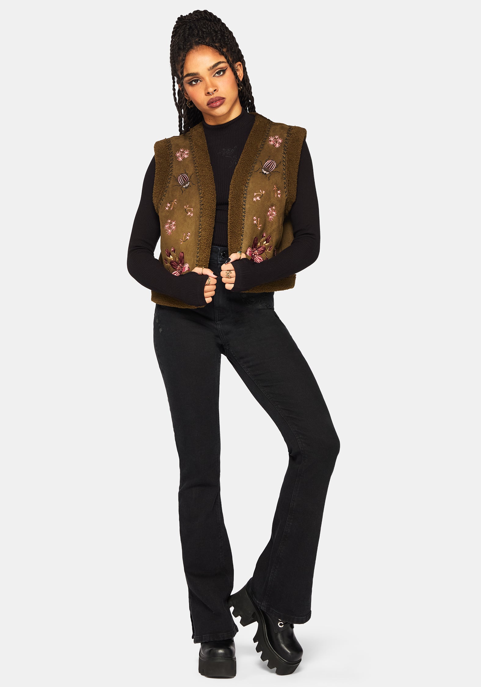 Sylvara Borg Embroidered Bug Gilet