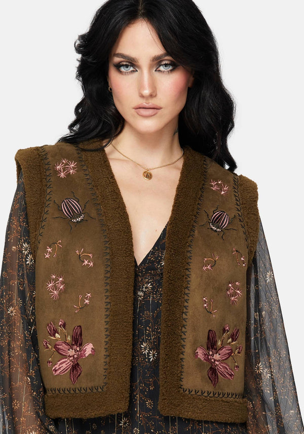 Sylvara Borg Embroidered Bug Gilet