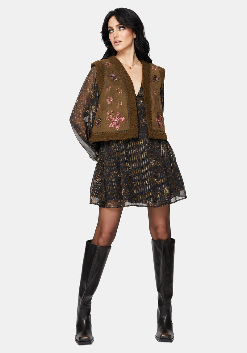 Sylvara Borg Embroidered Bug Gilet