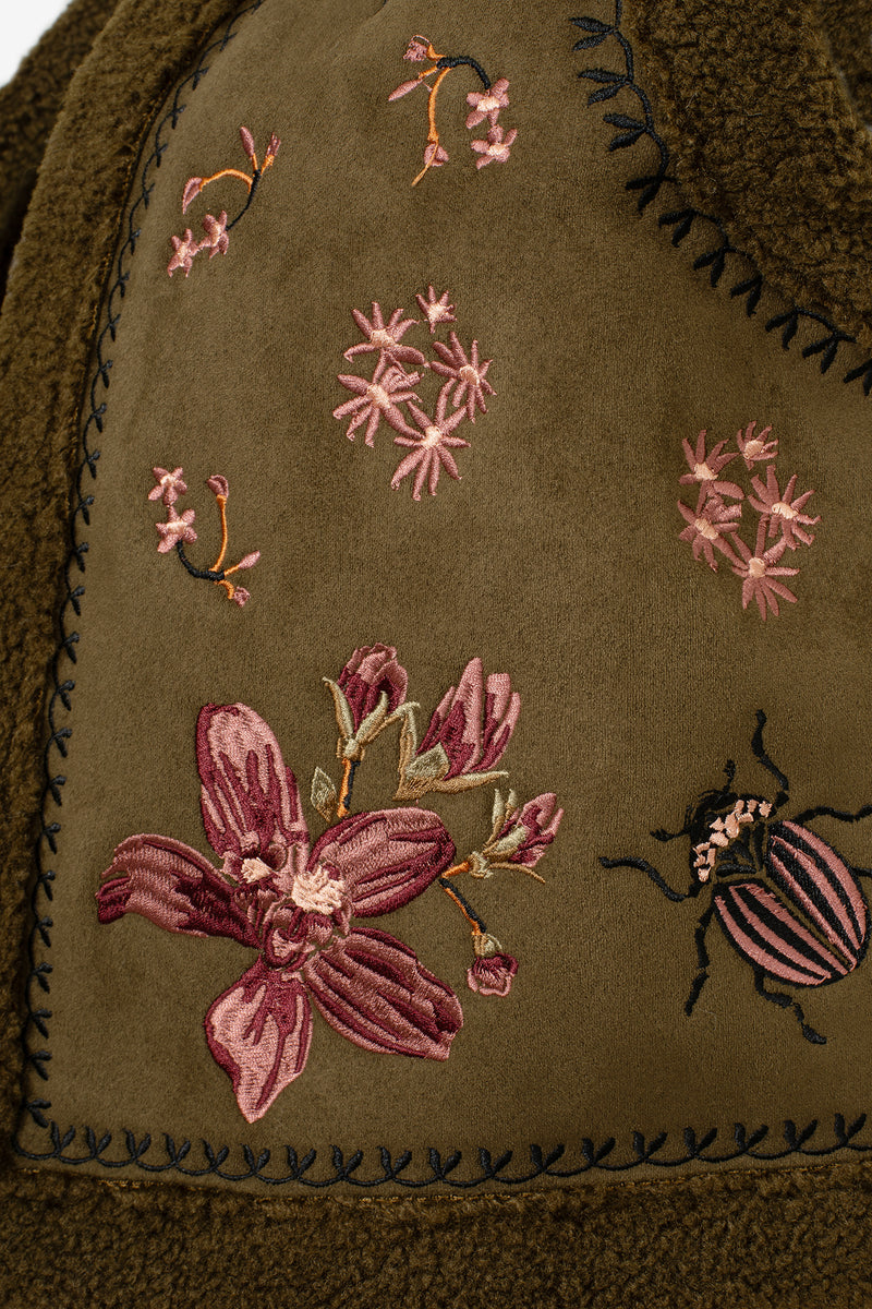 Sylvara Borg Embroidered Bug Gilet