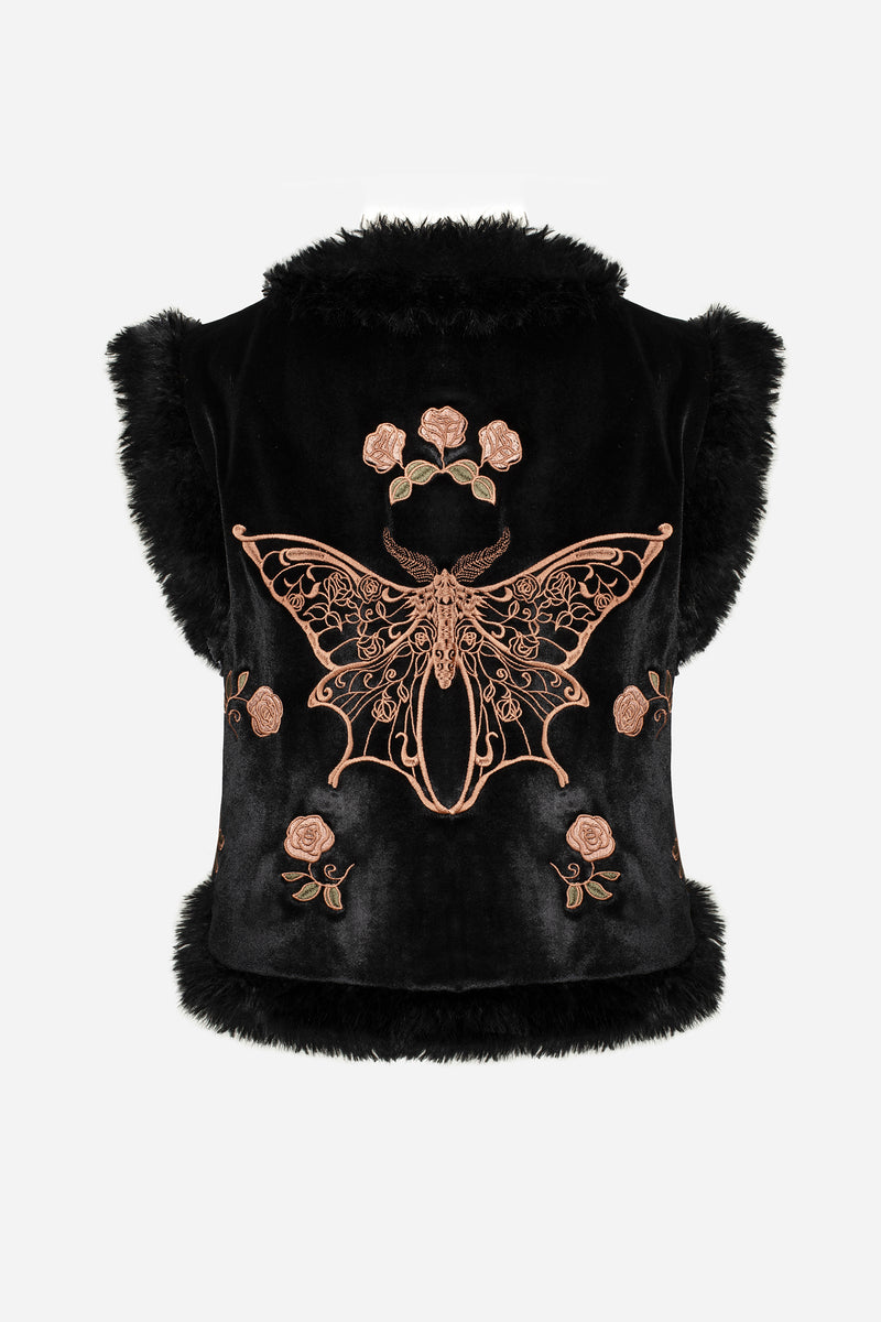 Maeve Faux Fur Embroidered Moth Gilet