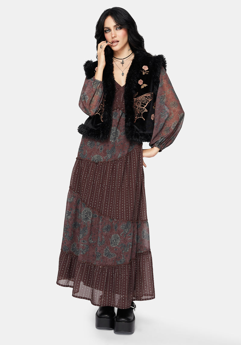 Maeve Faux Fur Embroidered Moth Gilet