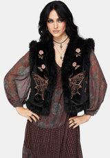 Maeve Faux Fur Embroidered Moth Gilet