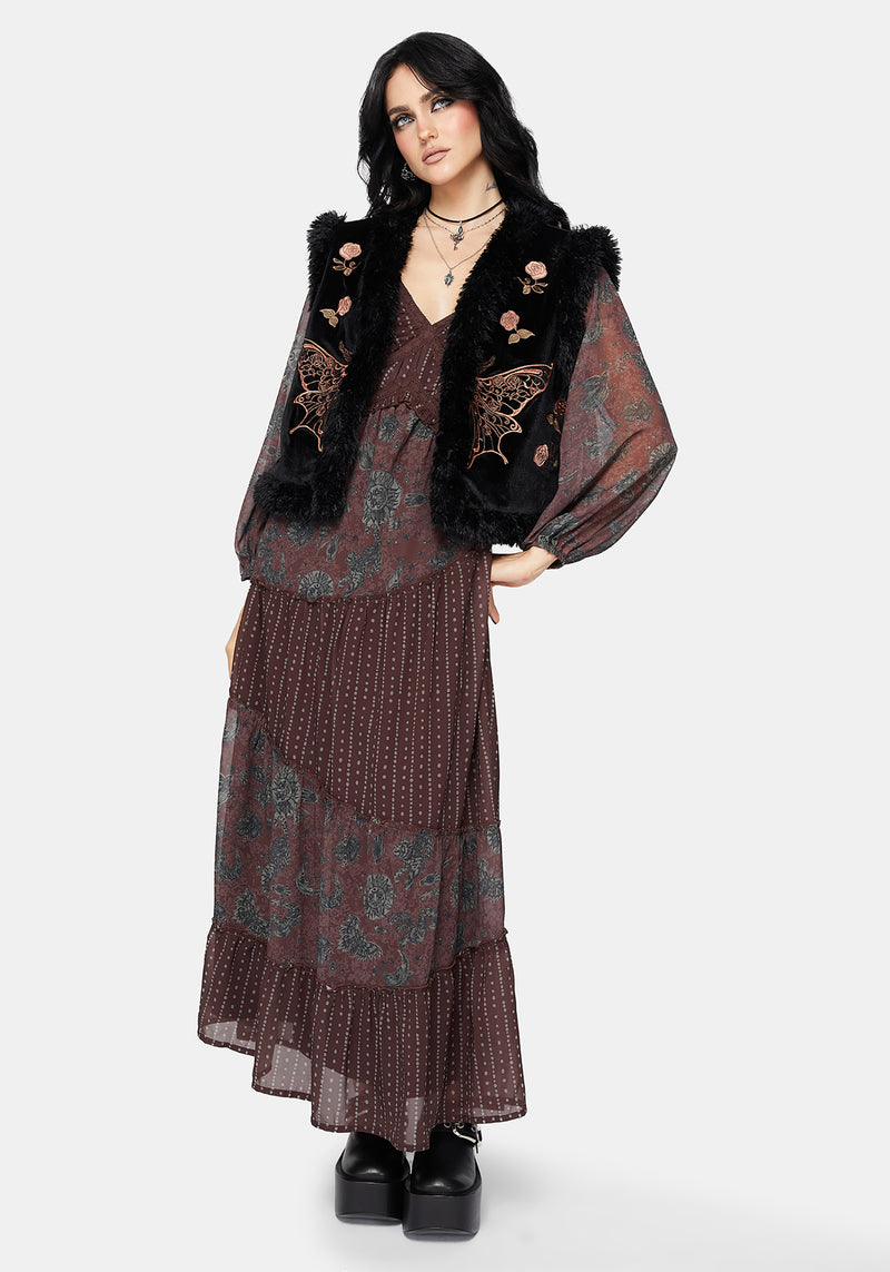 Maeve Faux Fur Embroidered Moth Gilet