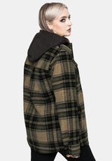 Trellis Lightweight Hooded Pocket Check Shacket - Green UK 6