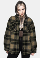 Trellis Lightweight Hooded Pocket Check Shacket - Green UK 6