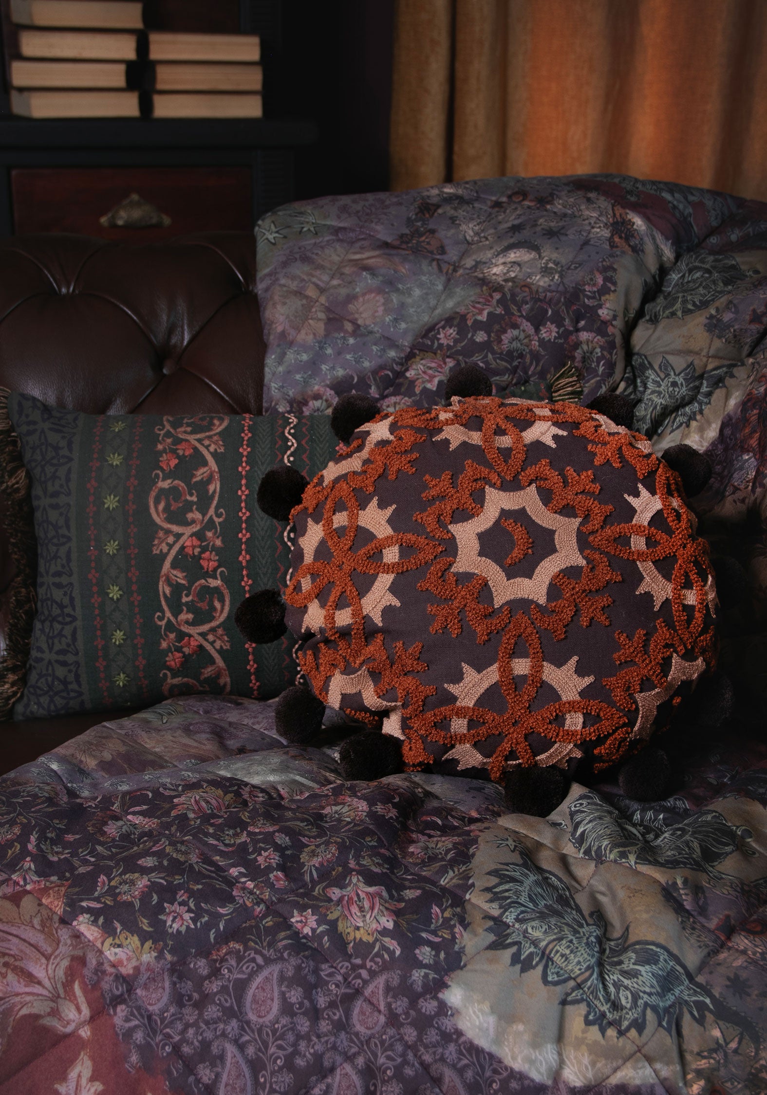 Ashwyn Witches Tile Round Pom Pom Cushion – Disturbia