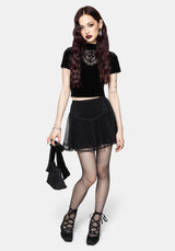 Trixie Velvet Fishnet Embroidered Mini Skirt UK 6