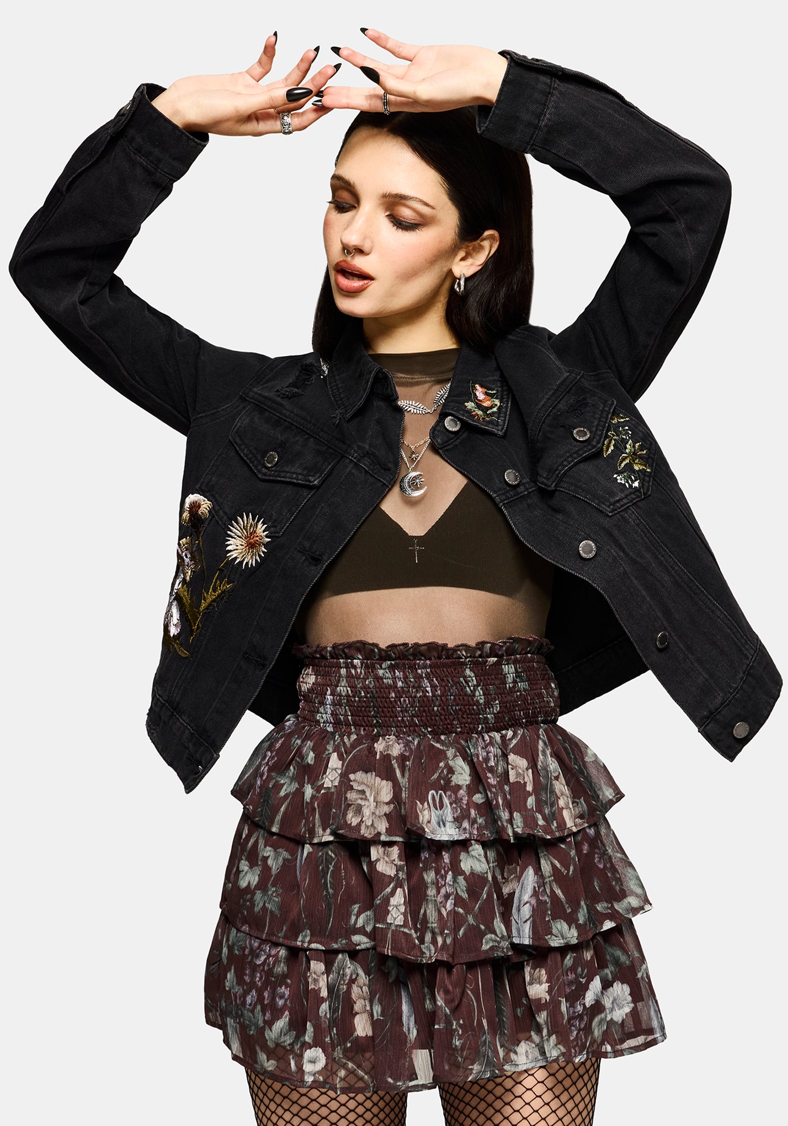 Dusha Garden Print Chiffon Ruffle Mini Skirt