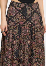 Mythos Print Lace Detail Midaxi Skirt UK 6