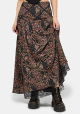 Mythos Print Lace Detail Midaxi Skirt UK 6