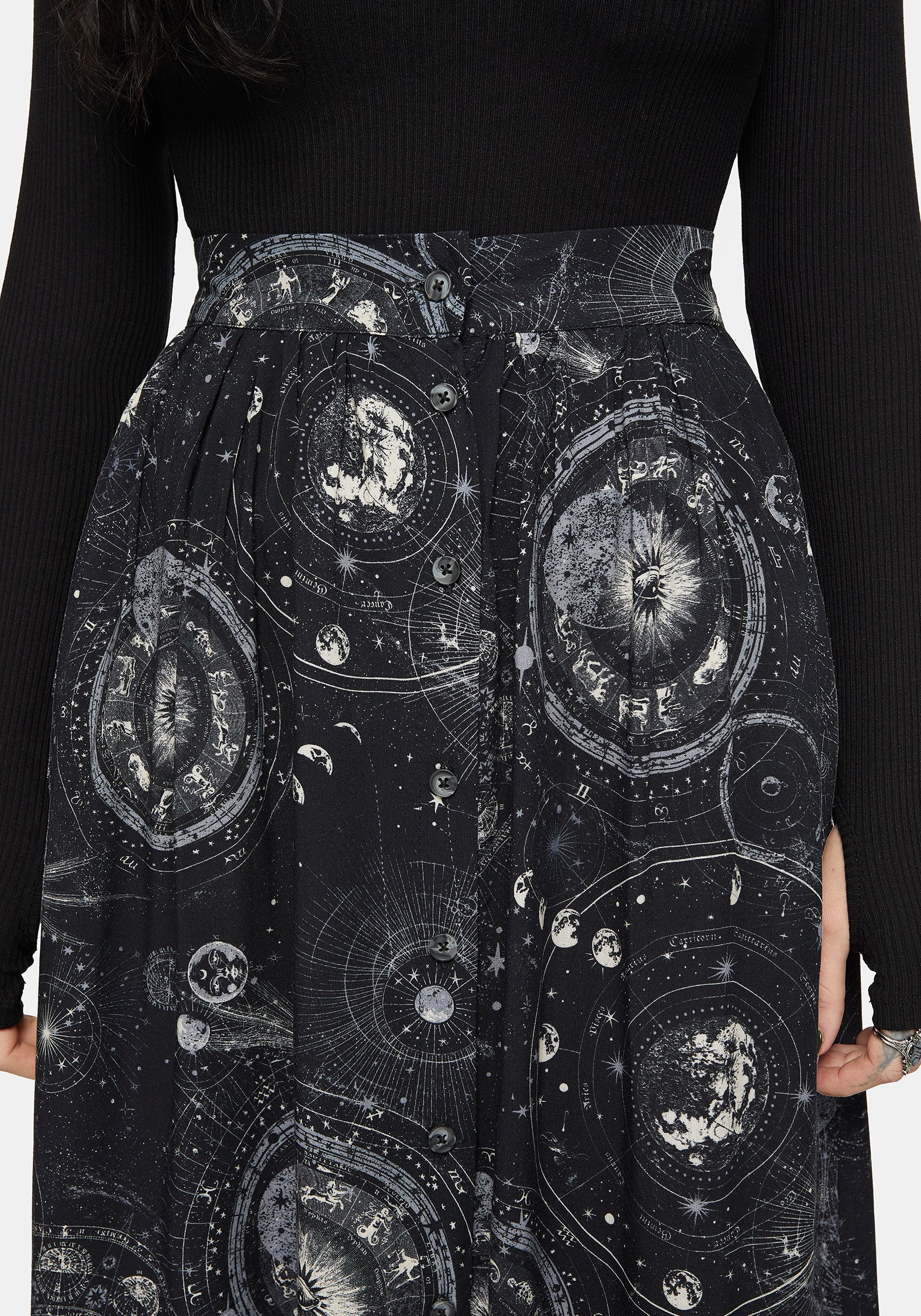 Elise Celestial Print Button Down Midi Skirt