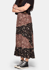Sylra Ditsy Folk Spliced Midi Skirt