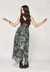 Thalassa Print Hanky Hem Print Chiffon Midi Skirt