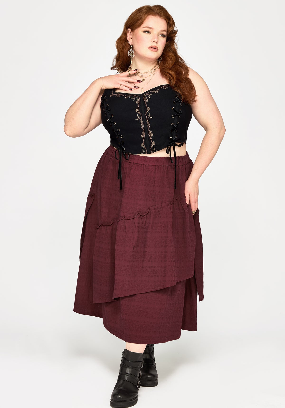 Lysandra Textured Ruffle Midi Skirt