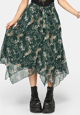 Renard Print Chiffon Hanky Hem Midi Skirt