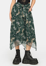 Renard Print Chiffon Hanky Hem Midi Skirt
