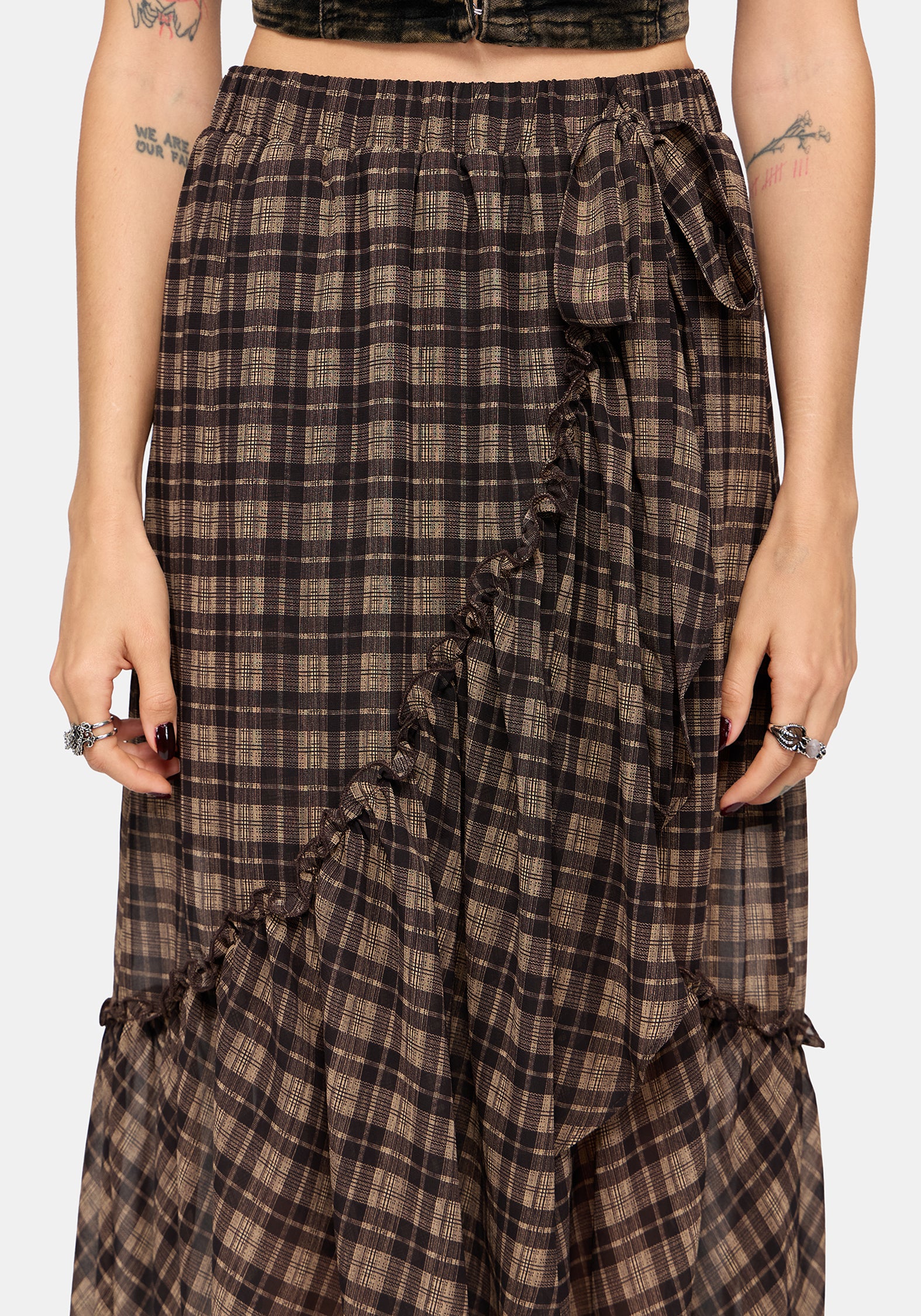 Dorcus Check Chiffon Wrap Midaxi Skirt