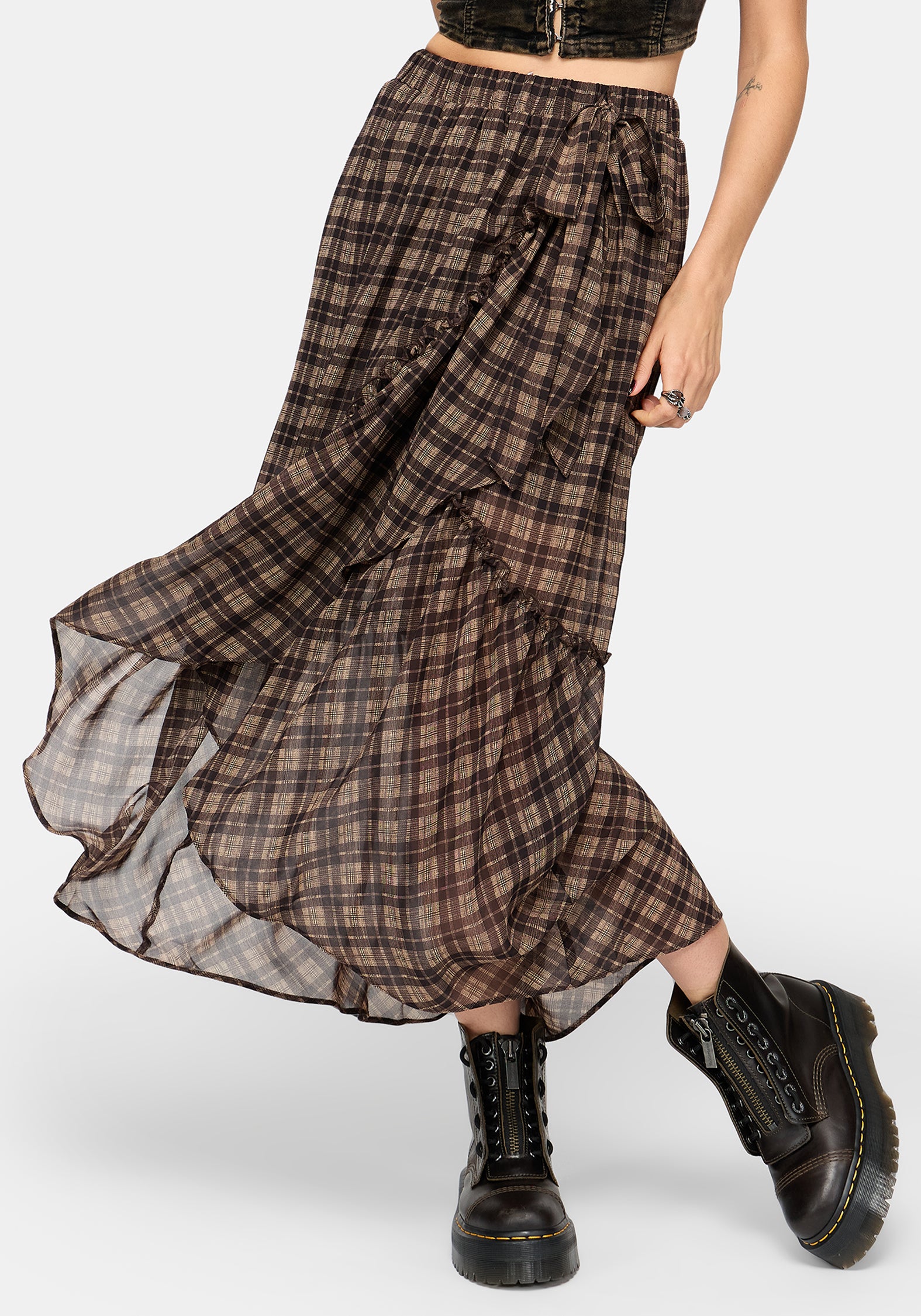 Dorcus Check Chiffon Wrap Midaxi Skirt