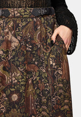 Haunt Medieval Print Buckle Midi Skirt