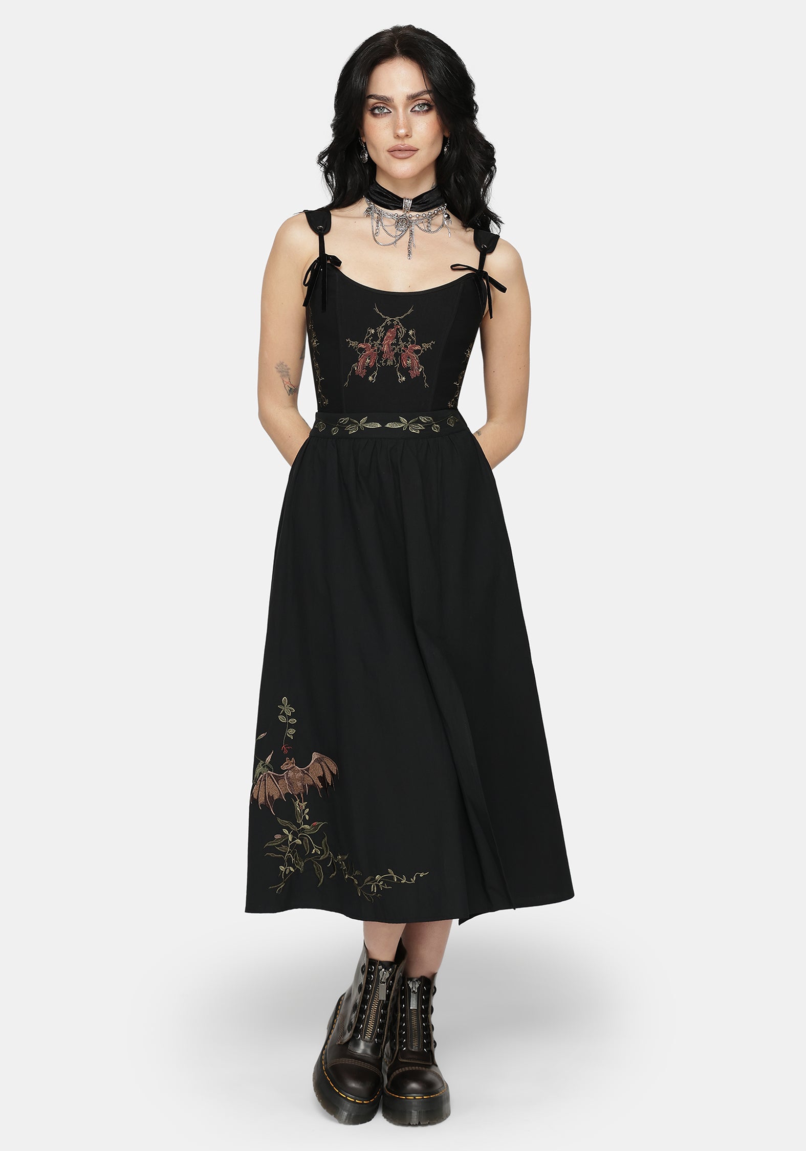 Orena Bat Embroidered Midaxi Skirt