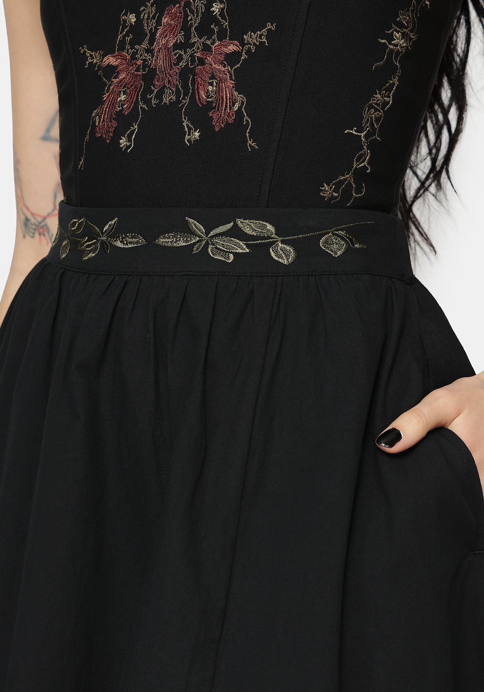 Orena Bat Embroidered Midaxi Skirt