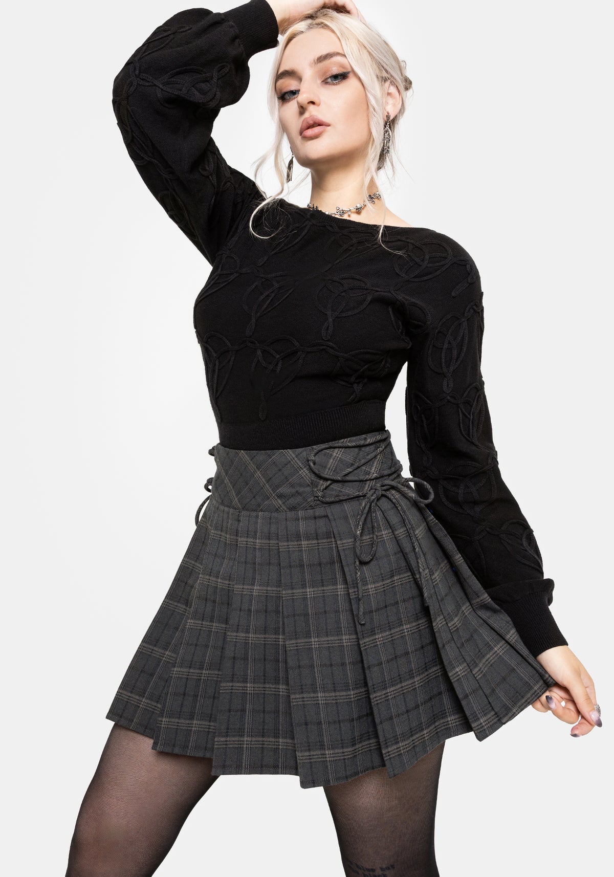 Caitriona Check Lace Up Side Mini Skirt