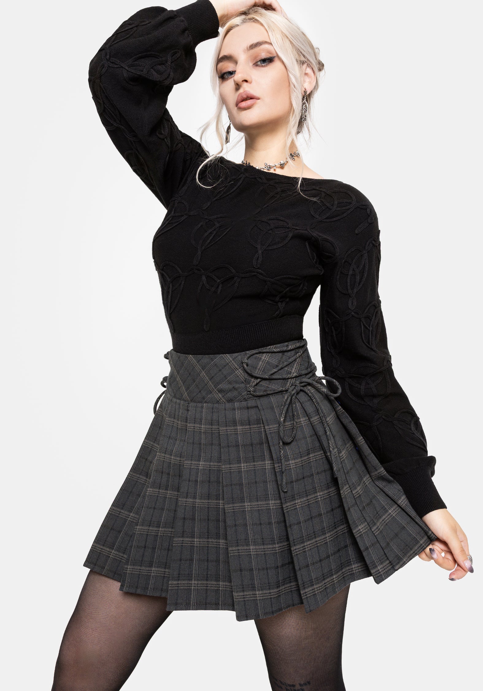 Caitriona Check Lace Up Side Mini Skirt