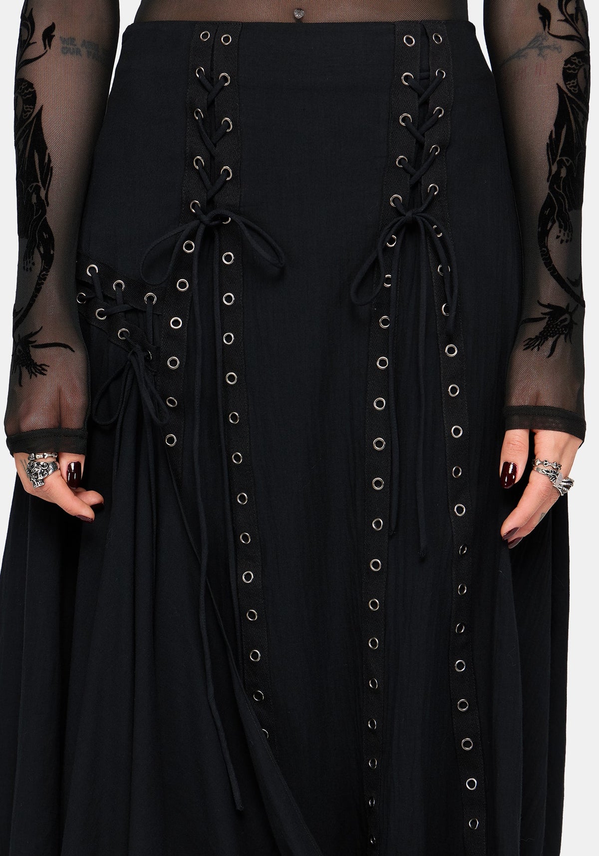 Lucette Eyelet Lace Up Midi Skirt
